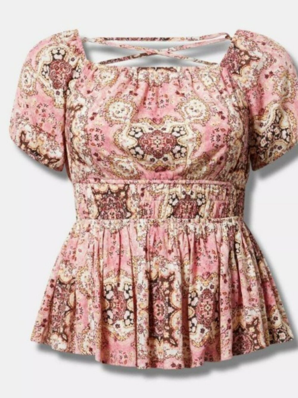 Torrid Pink Cotton Gauze Top Size 2 Criss Cross Back Boho Blouse